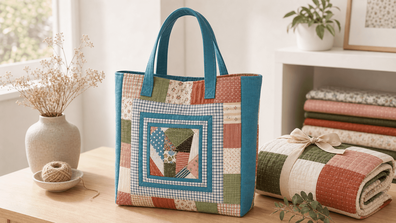 Patchwork Shopper Blau Kariert - handgemachtes Atelierstück aus der Arndt Nähstube